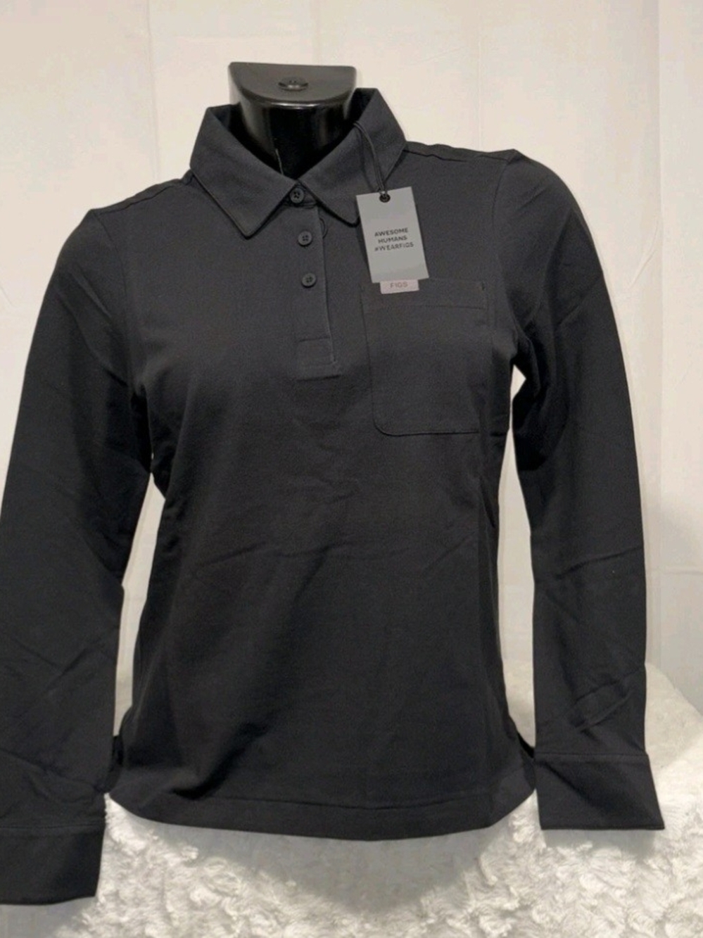 FIGSPRO Women's Technical Piqué Long Sleeve Scrub Polo Shirt In Black-Size XS